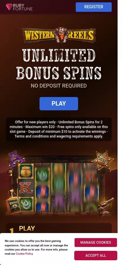Mobile screen. Ruby Fortune Up to C$20
