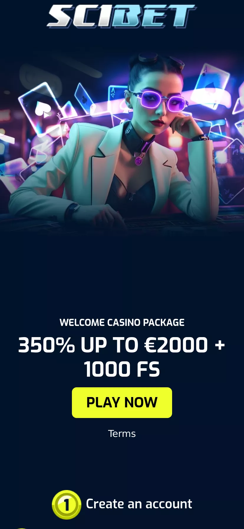 Mobile screen. Scibet Casino Up to $10000 + 1000 FS