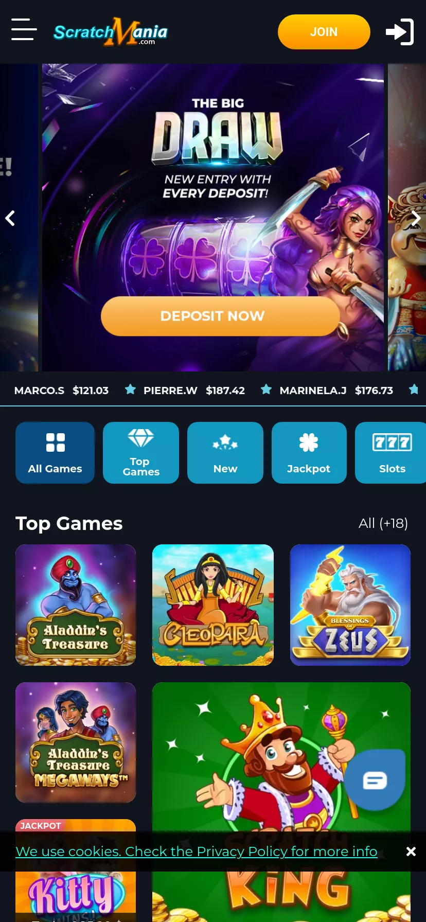 Mobile screen. Scratch Mania 100% hasta $200