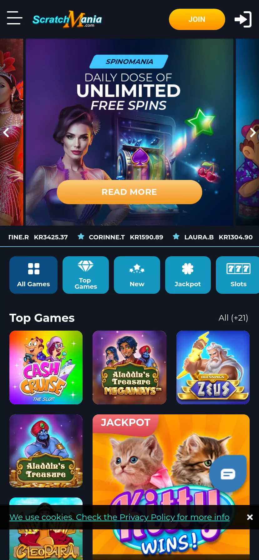Mobile screen. Scratch Mania 100% up to €200