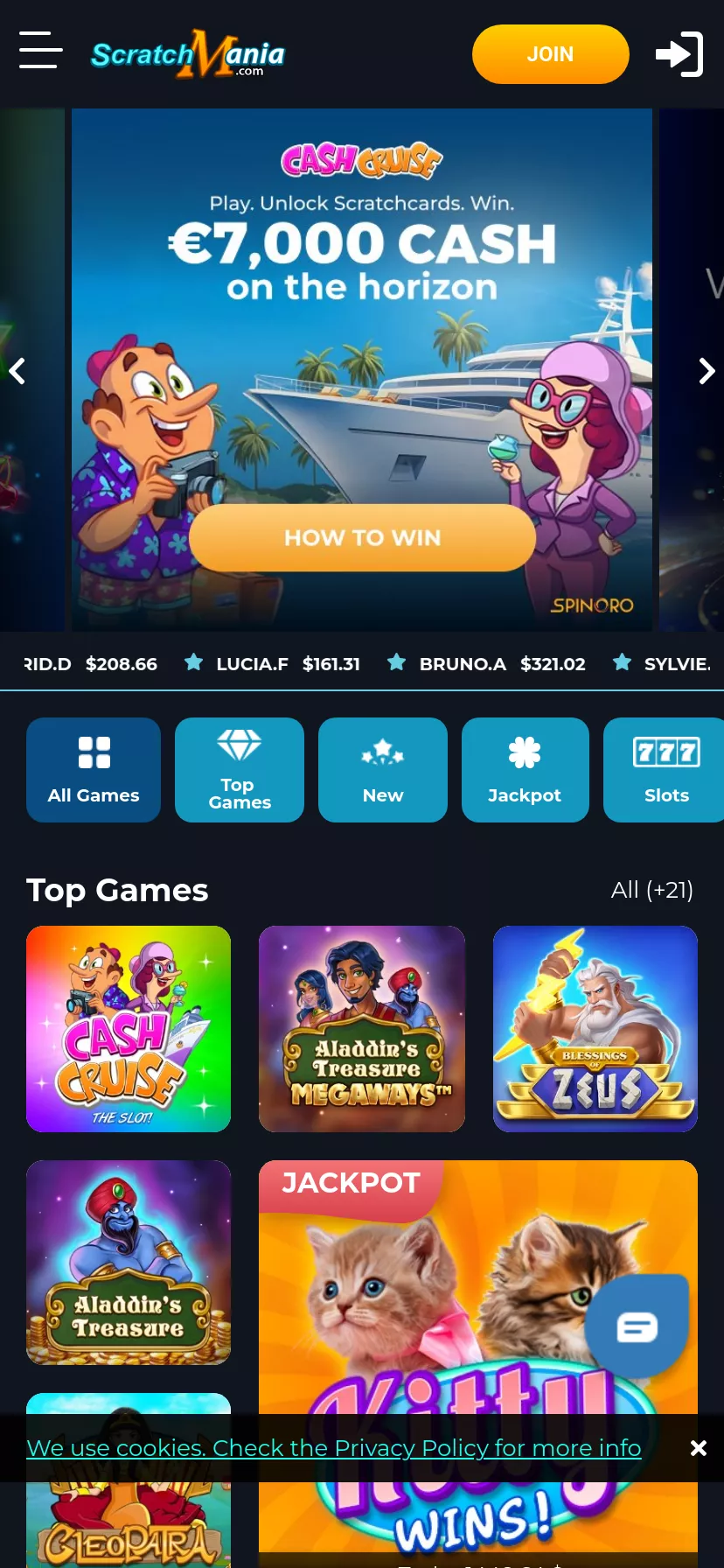 Mobile screen. Scratch Mania 100% up to C$200