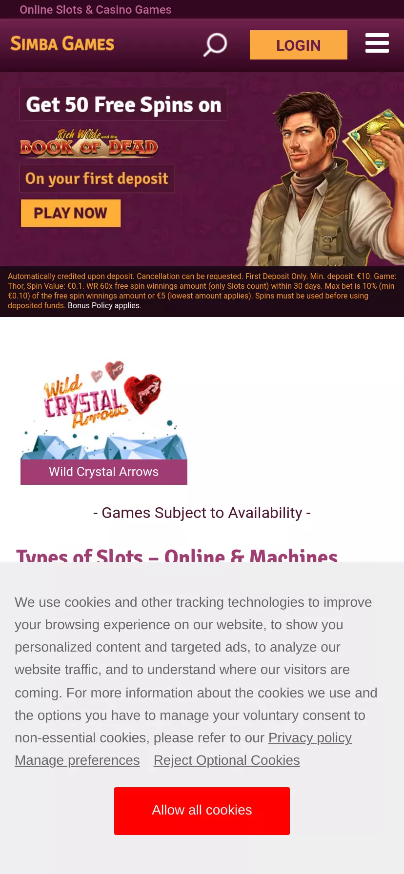 Mobile screen. Simba Games Get 50 Free Spins