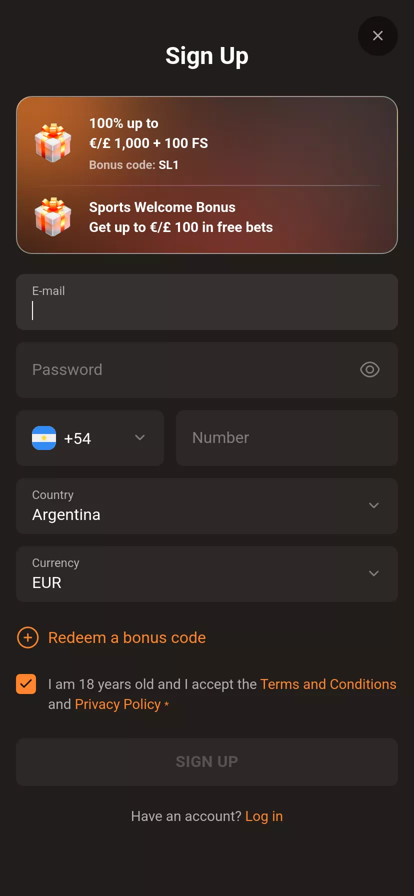 Mobile screen. SlotLair Get 30 FS