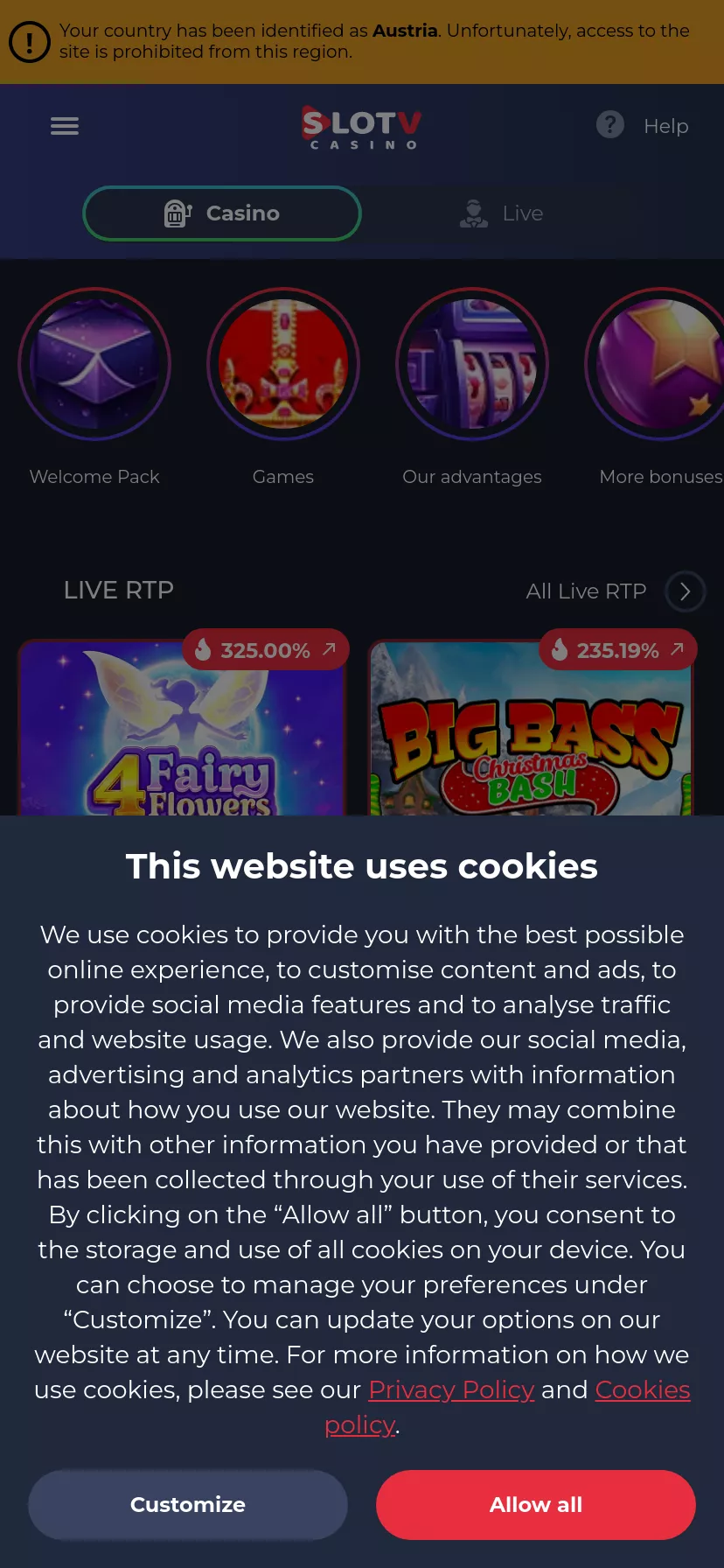 Mobile screen. SlotV 100% up to $200 + 50 FS