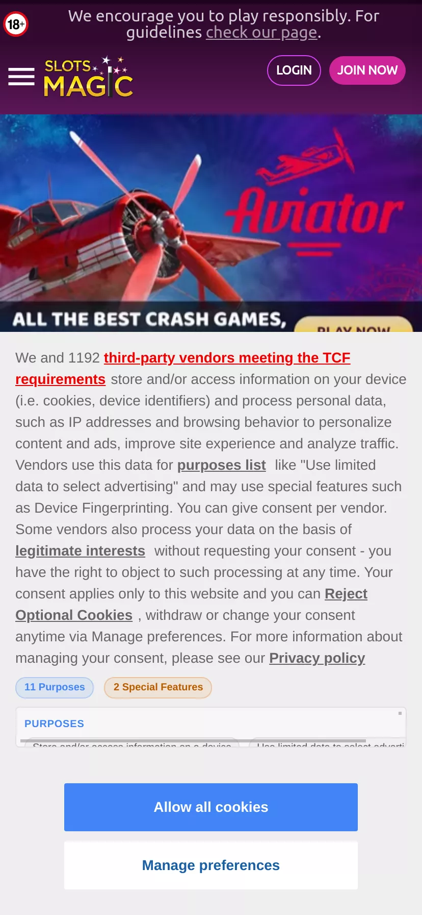 Mobile screen. Slots Magic 100% up to $500 + 50 FS