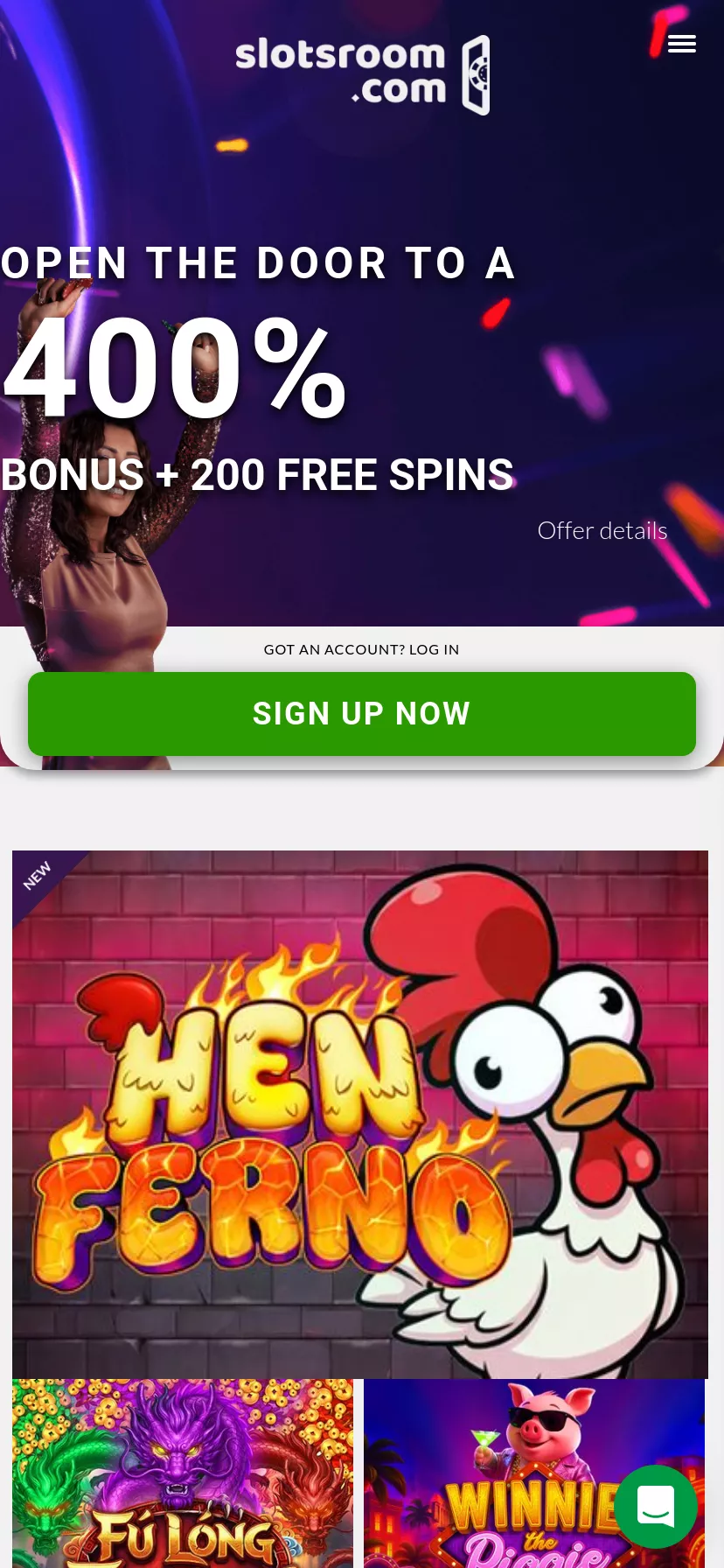 Mobile screen. Slotsroom Up to $10000 + 200 FS