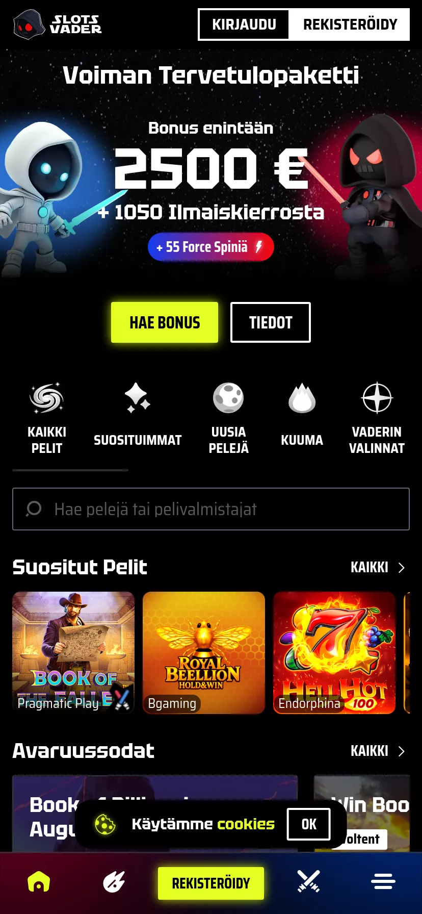 Mobile screen. Slotsvader Up to €3000 + 2200 FS