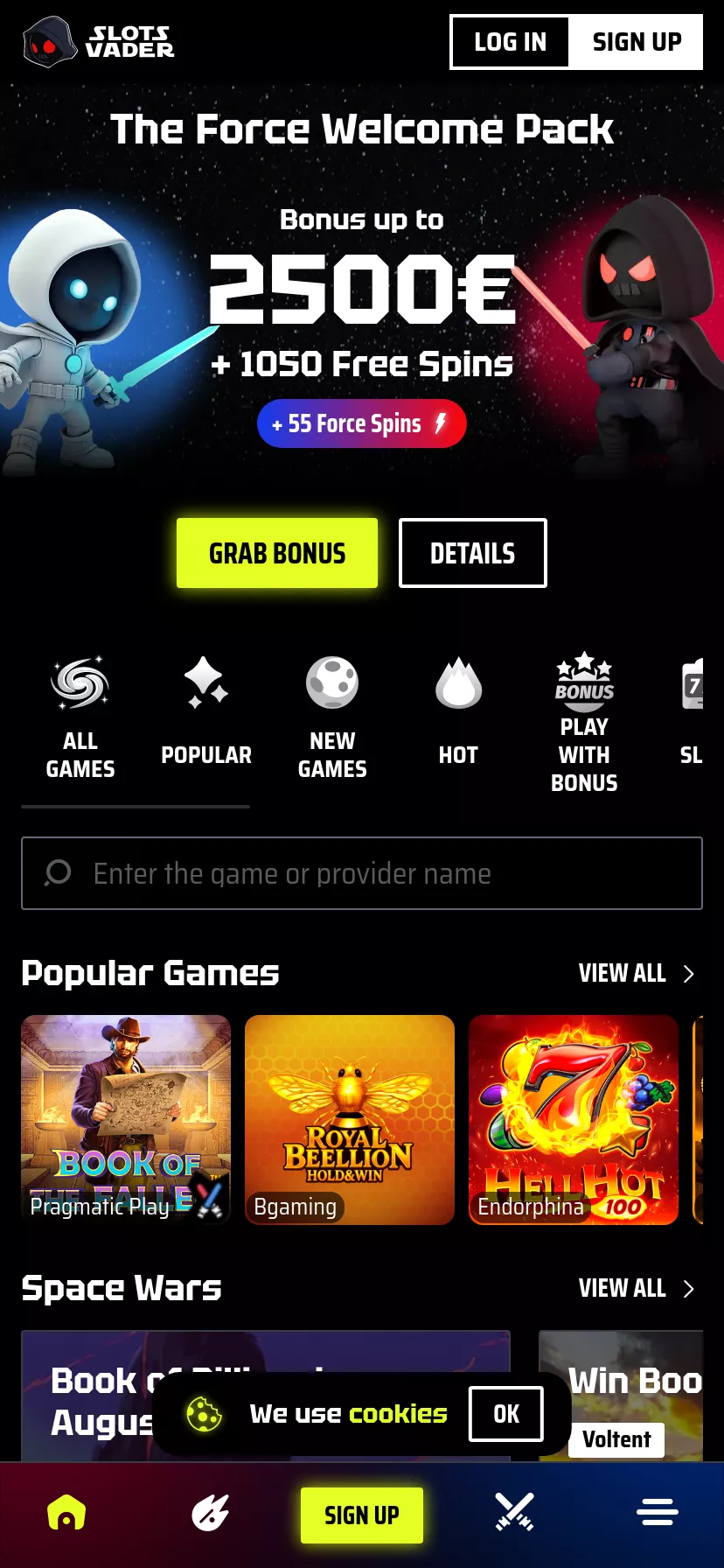 Mobile screen. Slotsvader Up to €3000 + 2200 FS