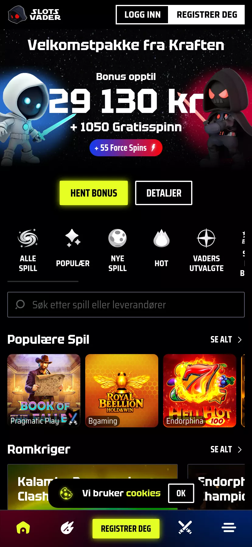 Mobile screen. Slotsvader Up to kr34510 + 2200 FS