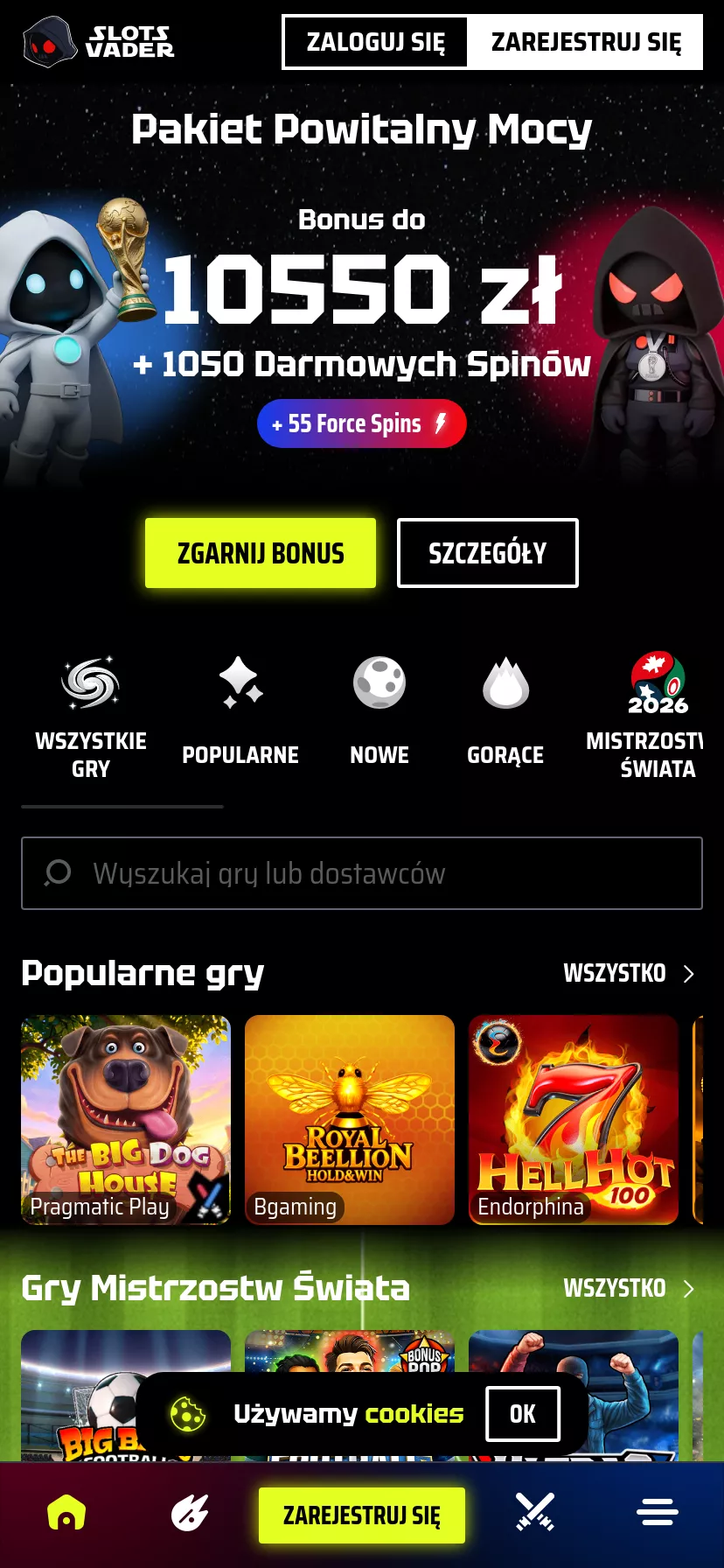 Mobile screen. Slotsvader Up to zł13500 + 2200 FS