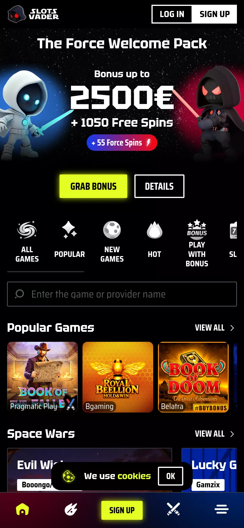 Mobile screen. Slotsvader Up to €3000 + 2200 FS