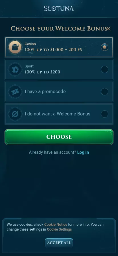 Mobile screen. Slotuna 100% up to NZ$1000 + 200 FS + 1 Bonus Crab
