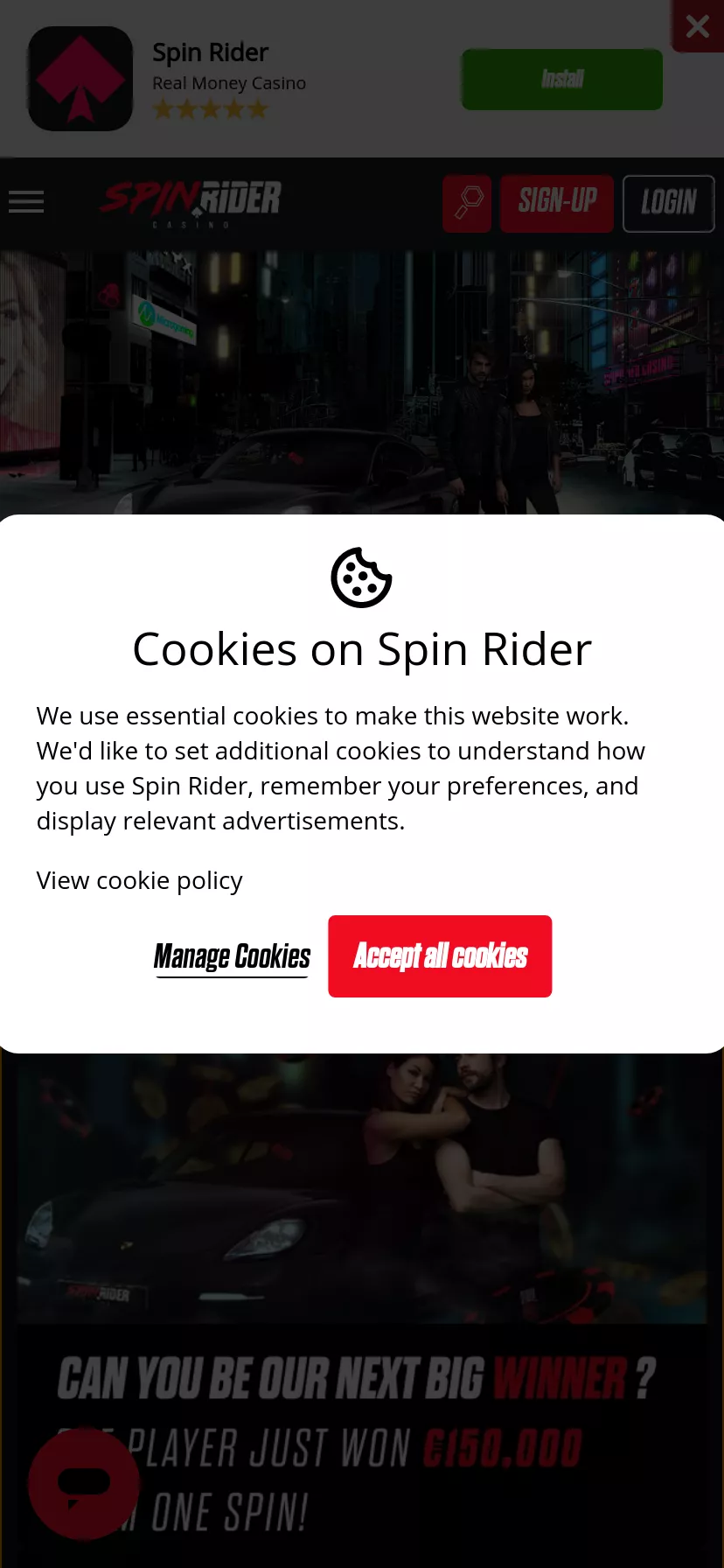 Mobile screen. Spin Rider Up to €4500 + 110 FS