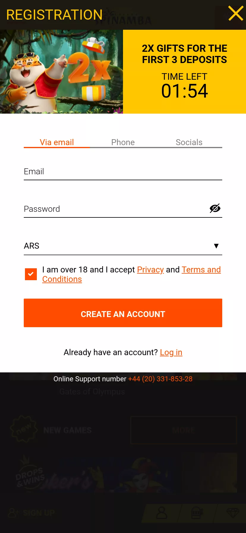 Mobile screen. Spinamba Up to $3000 + 100 FS