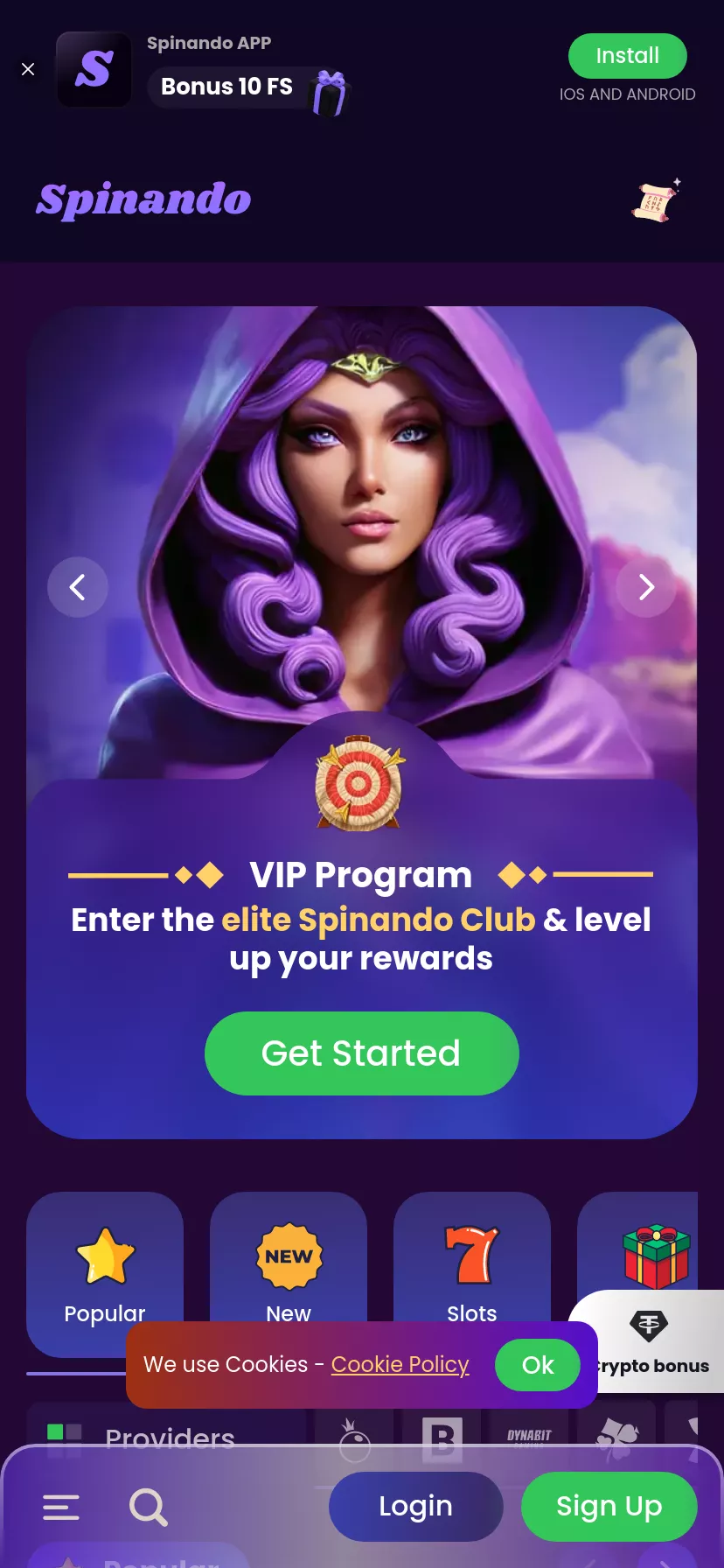 Mobile screen. Spinando Up to $1750 + 150 FS