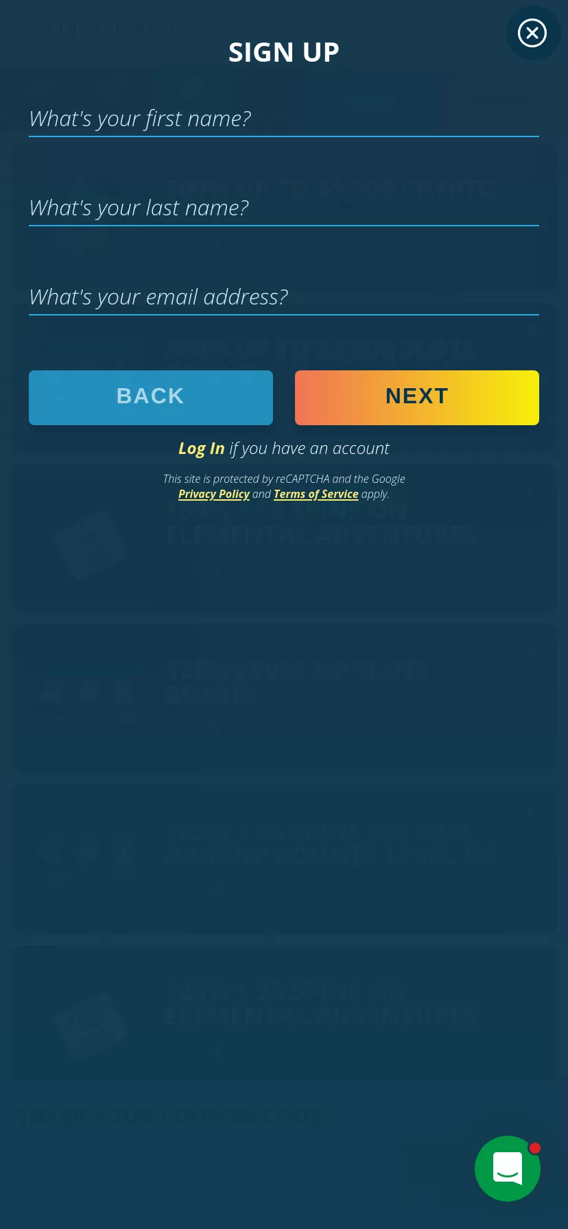 Mobile screen. Spinfinity Up to $9000