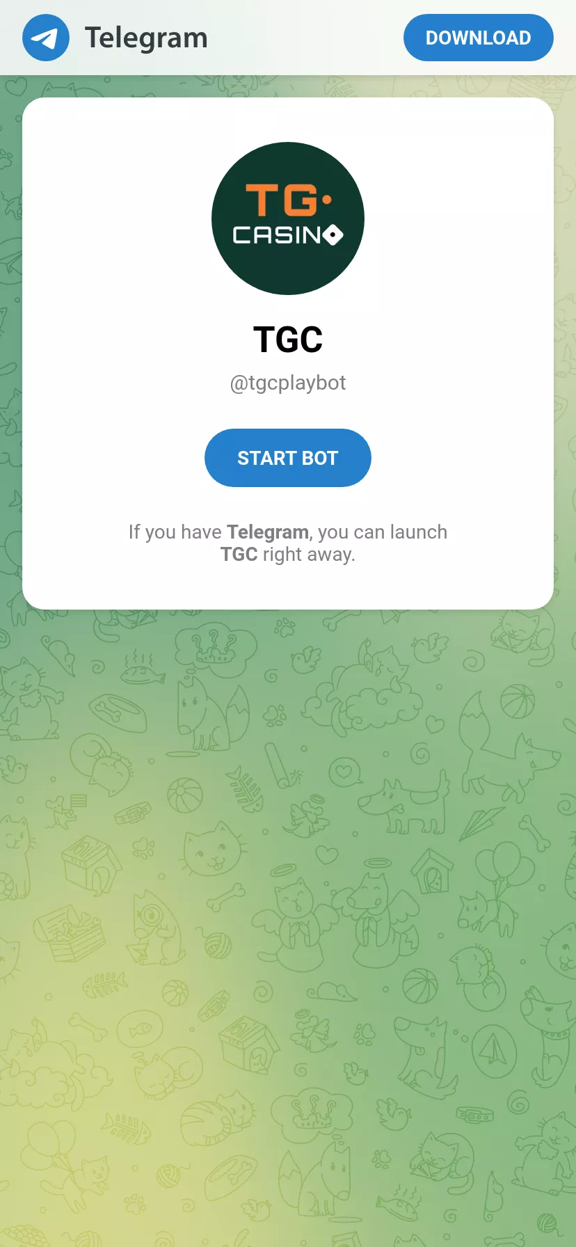 Mobile screen. TG.Casino 200% up to Ξ10 + 50 FS