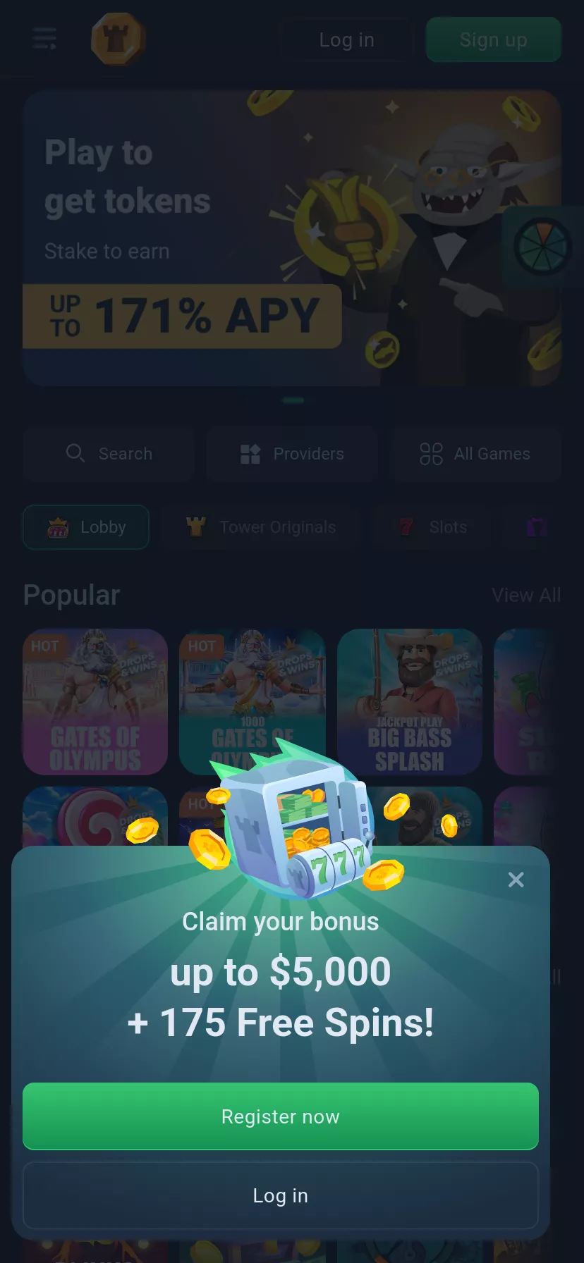 Mobile screen. Towerbet 100% até ₮5000 + 175 FS
