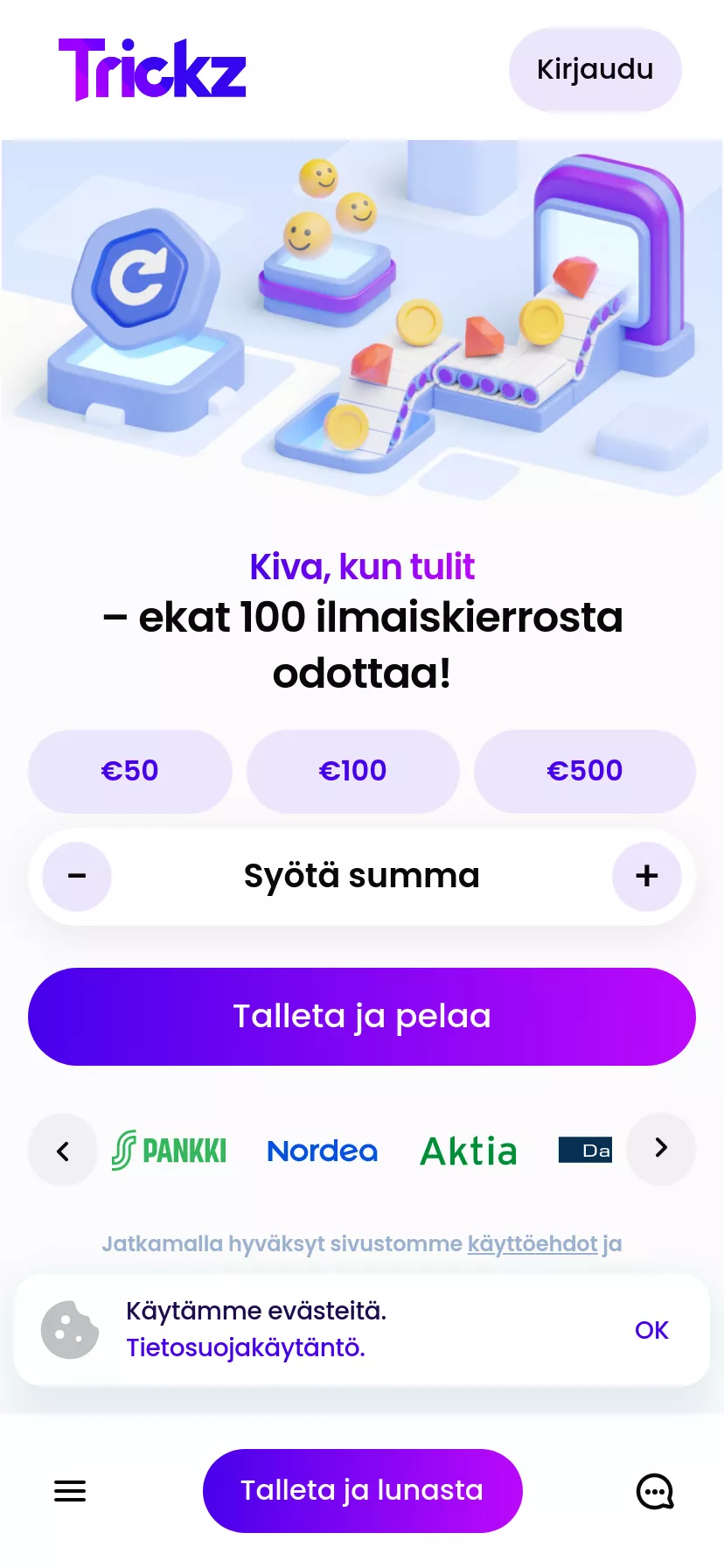 Mobile screen. Trickz Casino Bis zu €1000 + 100 FS