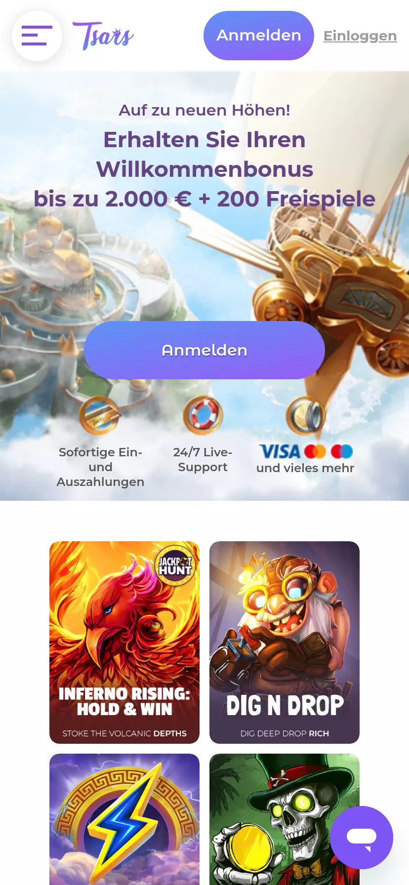 Mobile screen. Tsars Casino Up to $2000 + 200 FS