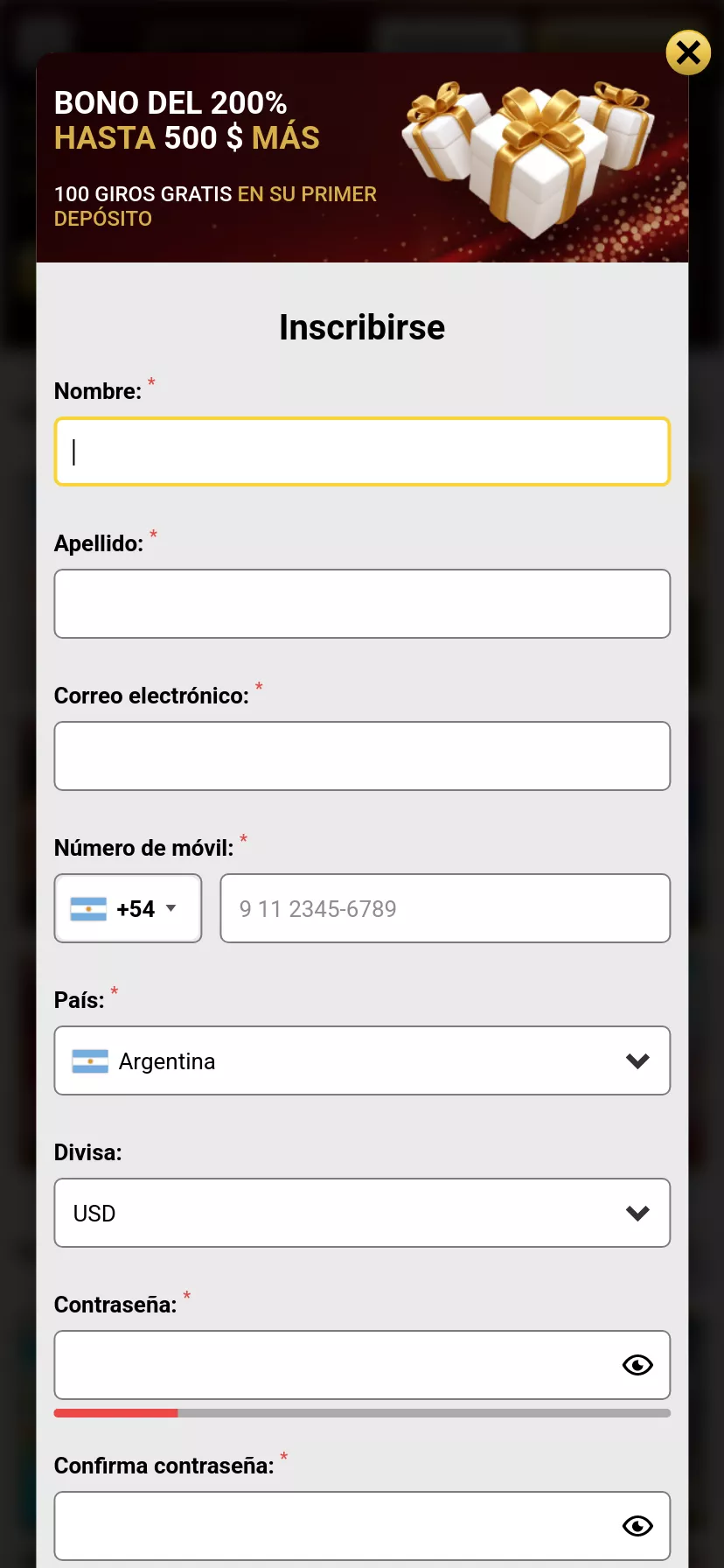 Mobile screen. Unique Casino Up to $2000 + 100 FS