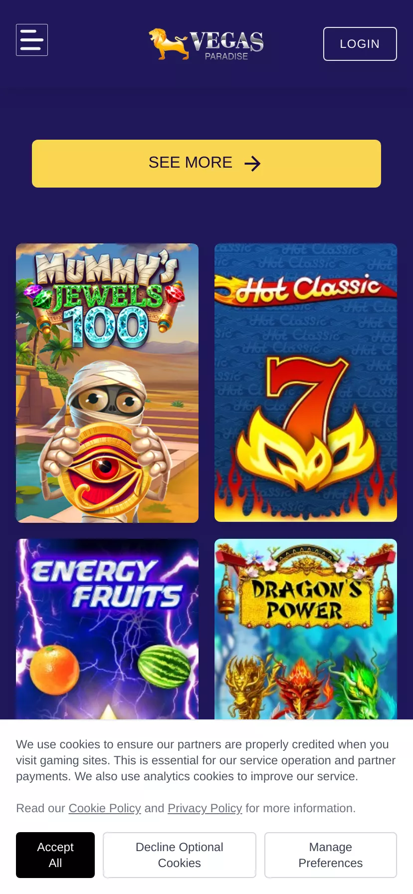 Mobile screen. Vegas Paradise Get 15 Free Spins