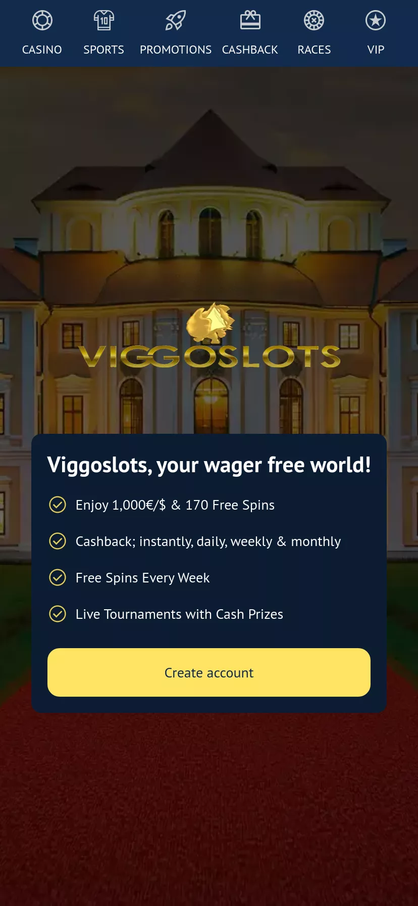 Mobile screen. Viggoslots casino Up to $1000 + 170 FS