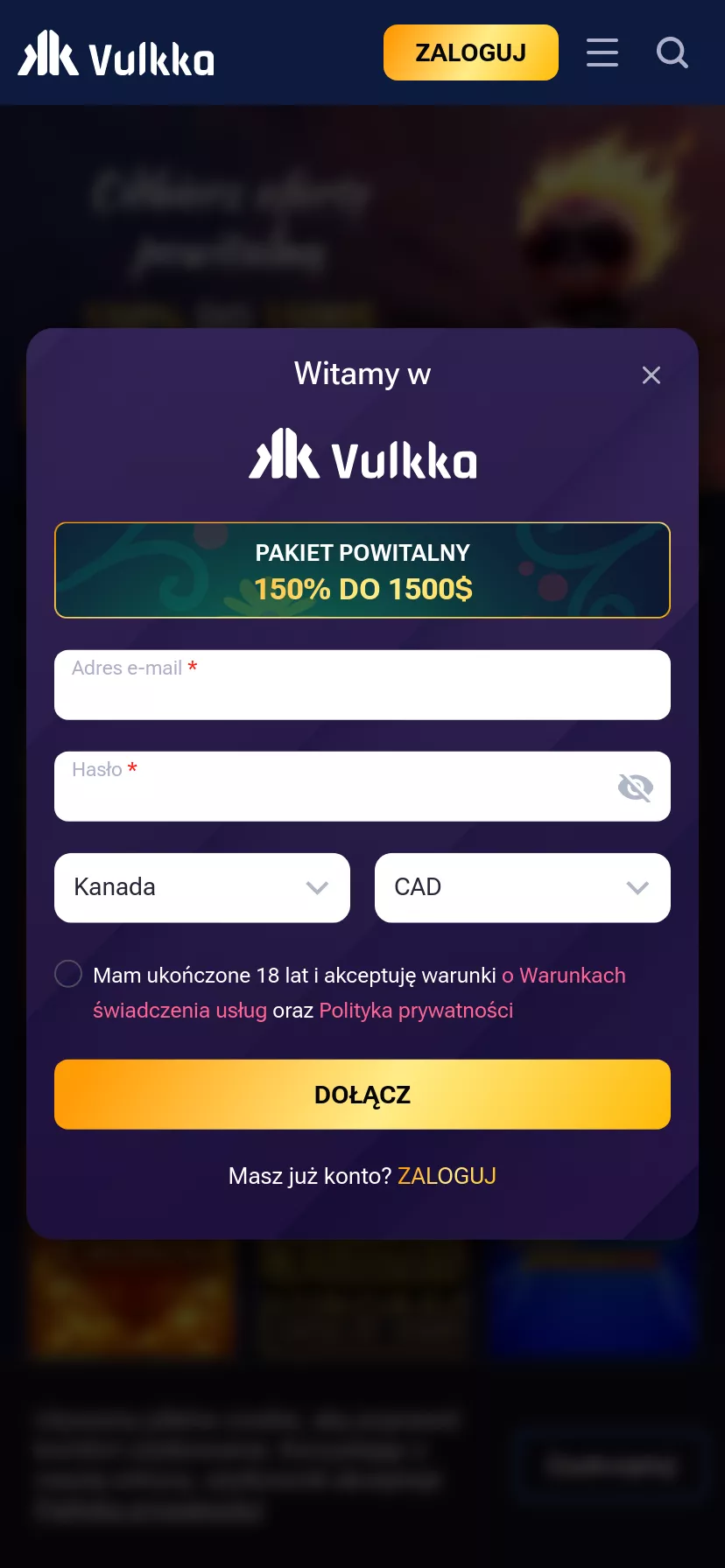 Mobile screen. Vulkka Up to C$3000