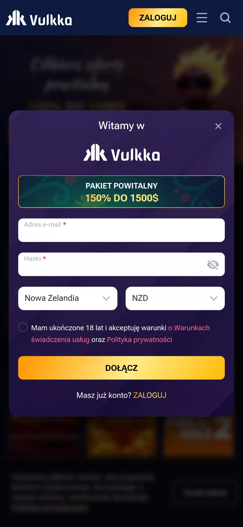 Mobile screen. Vulkka Up to NZ$3000