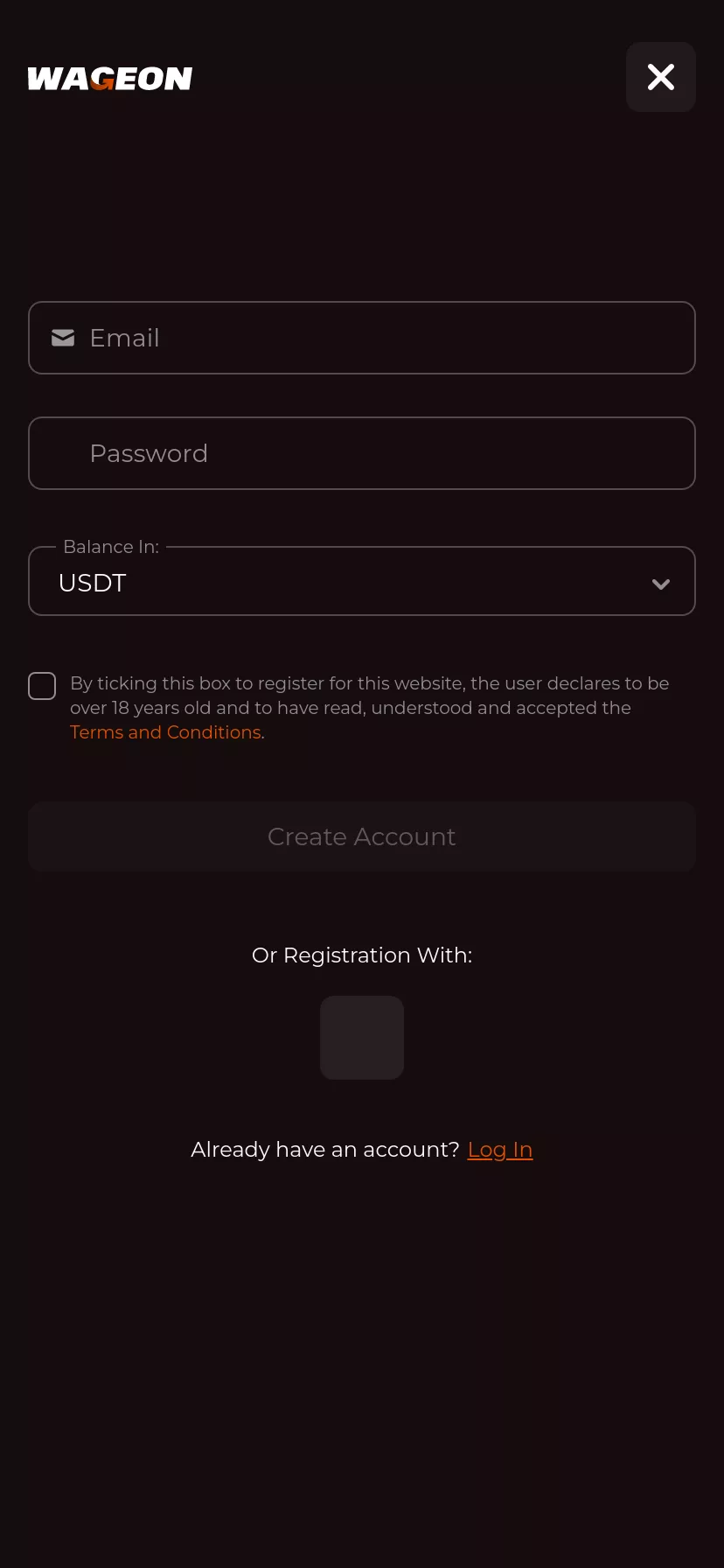 Mobile screen. Wageon Casino 200% up to $1000 + 40 FS