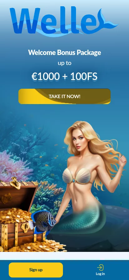Mobile screen. Welle Casino Up to $1000 + 200 FS