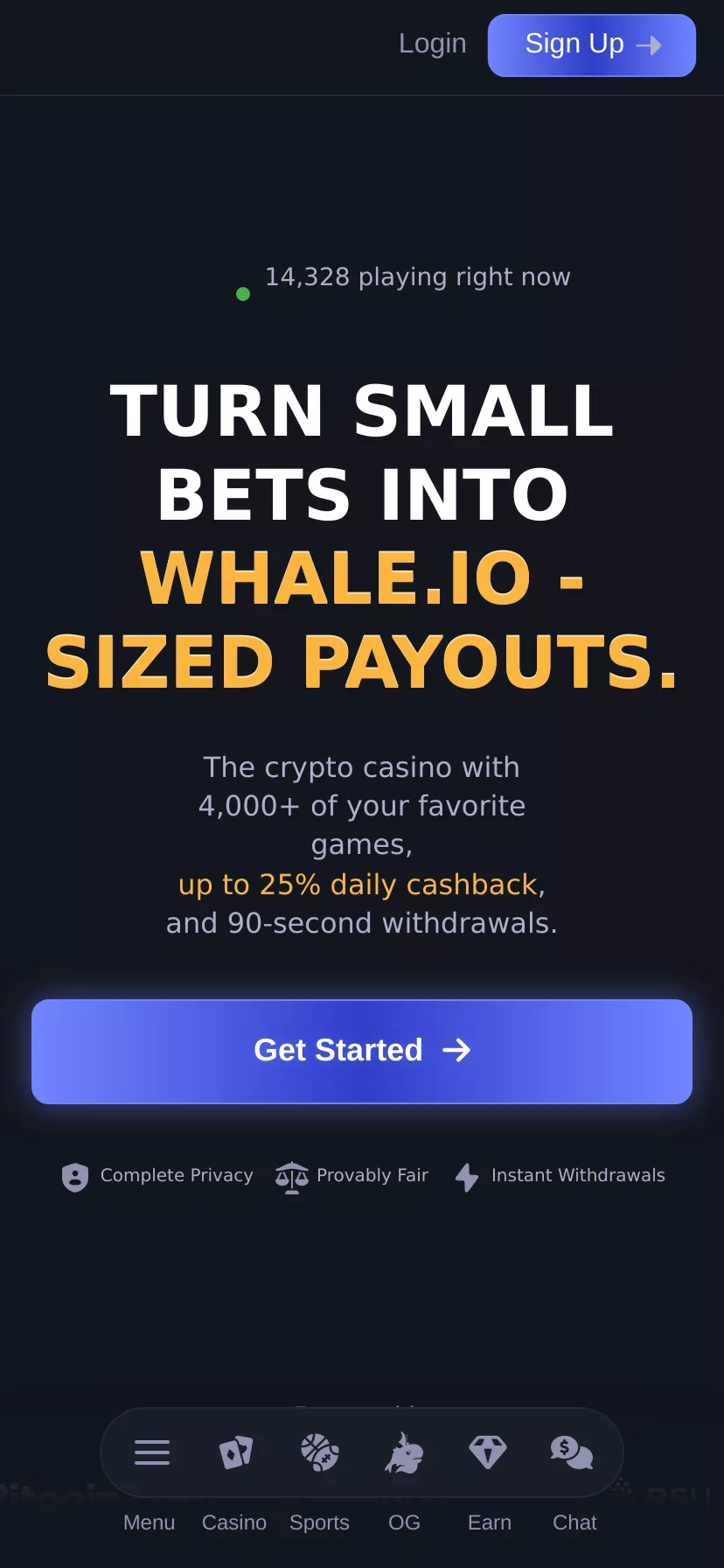 Mobile screen. Whale.io Up to 22% Cashback