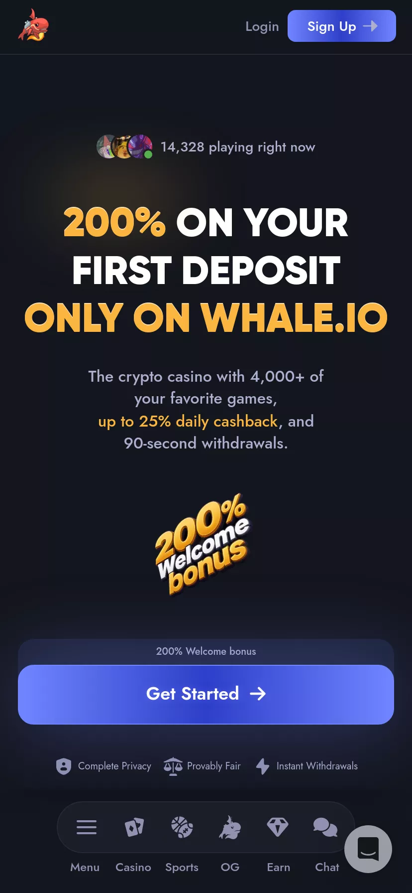 Mobile screen. Whale.io Up to 22% Cashback