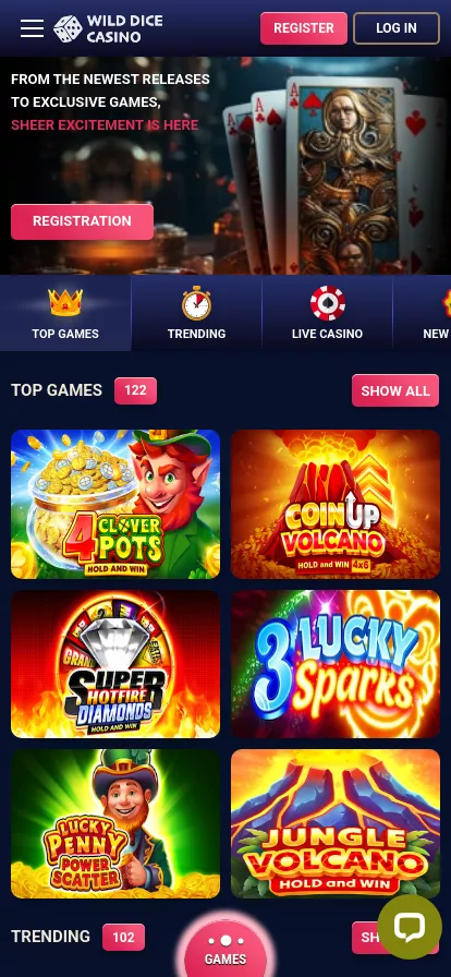 Mobile screen. Wild Dice 200% bis zu €4500 + 100 FS