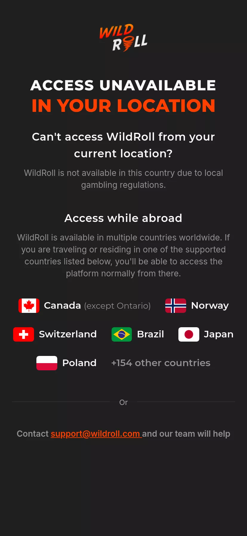 Mobile screen. WildRoll Up to $1250 + 350 FS