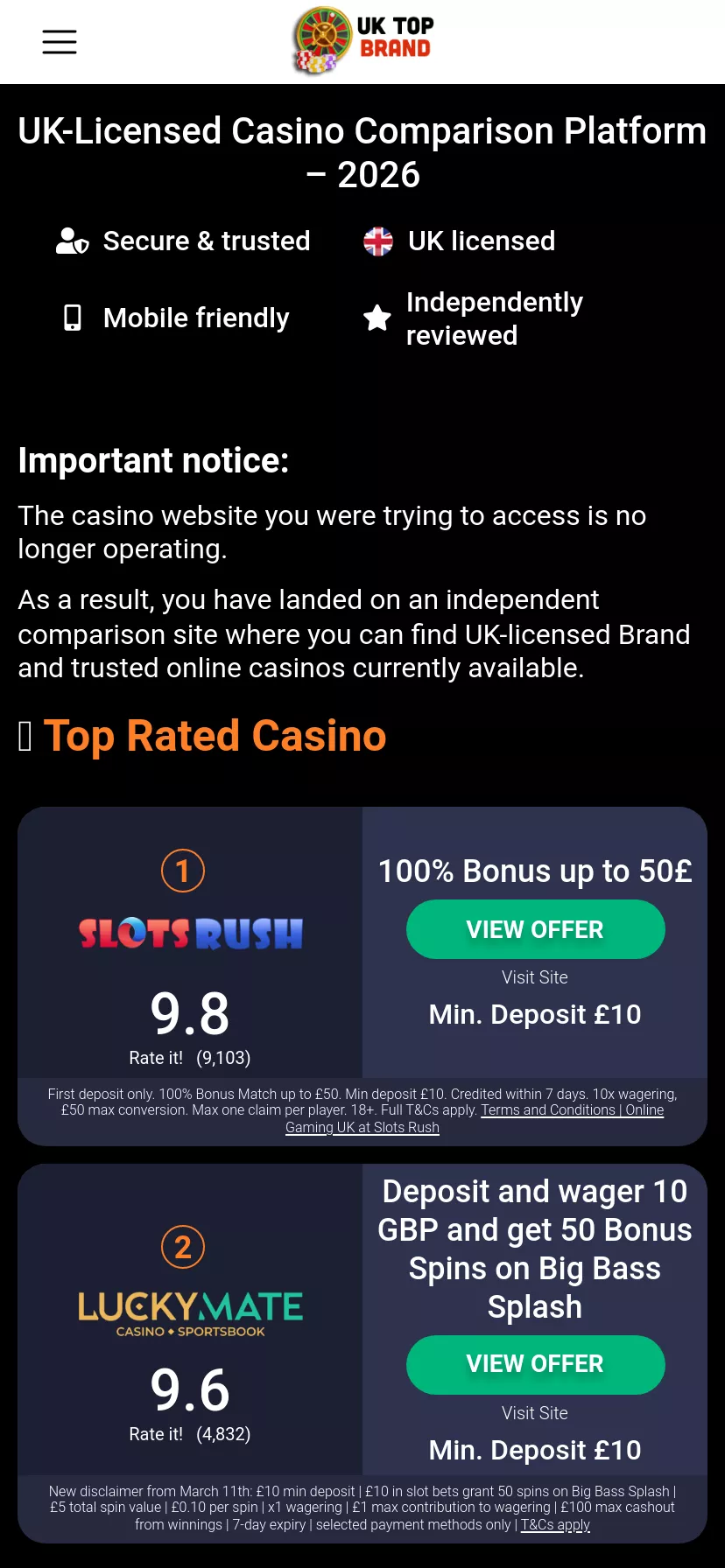 Mobile screen. Win British Get 50+ Free Spins