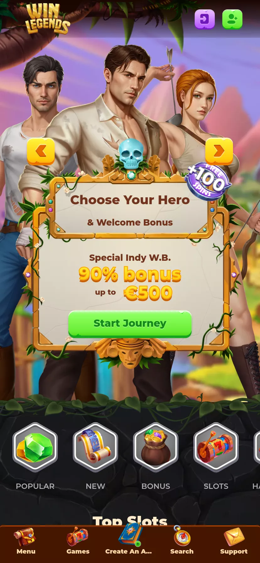 Mobile screen. Win Legends Casino Up to $2000