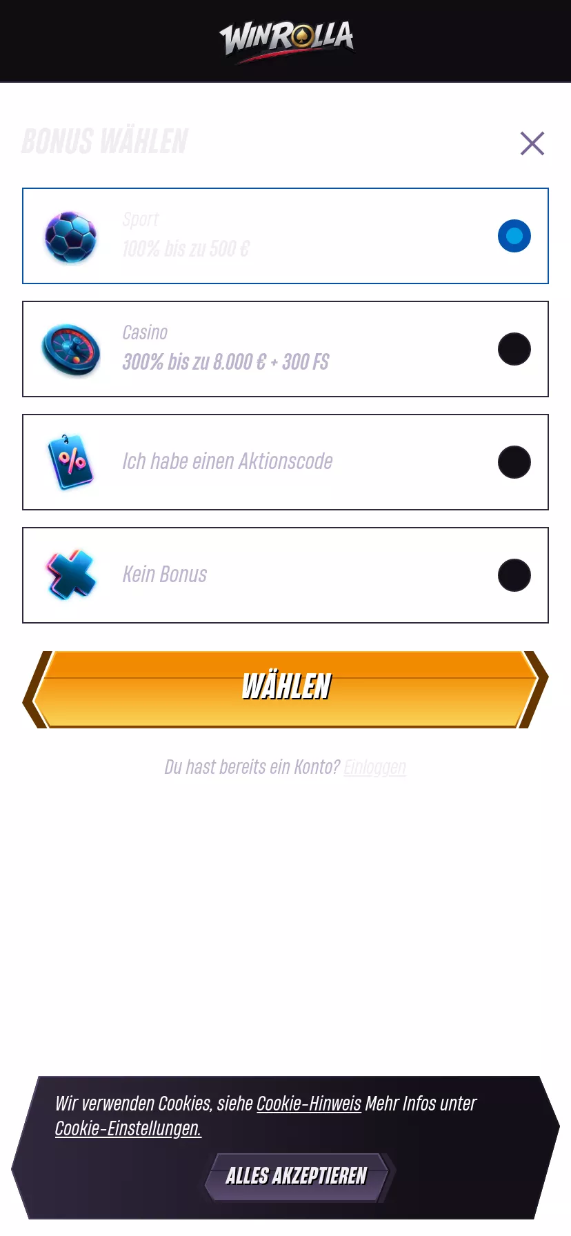 Mobile screen. WinRolla Bis zu €8000 + 300 FS + 1 Bonus Crab