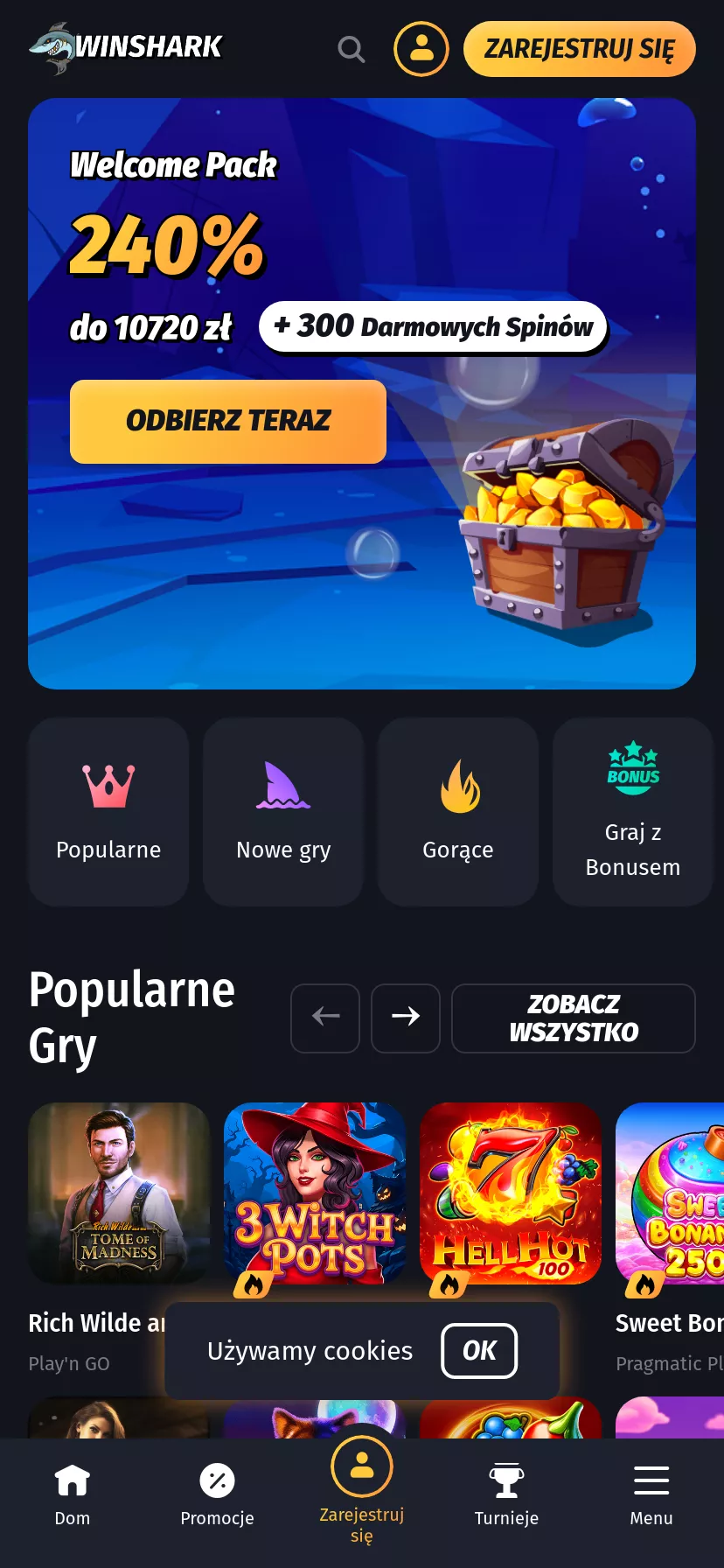 Mobile screen. Winshark Up to zł2650 + 250 FS