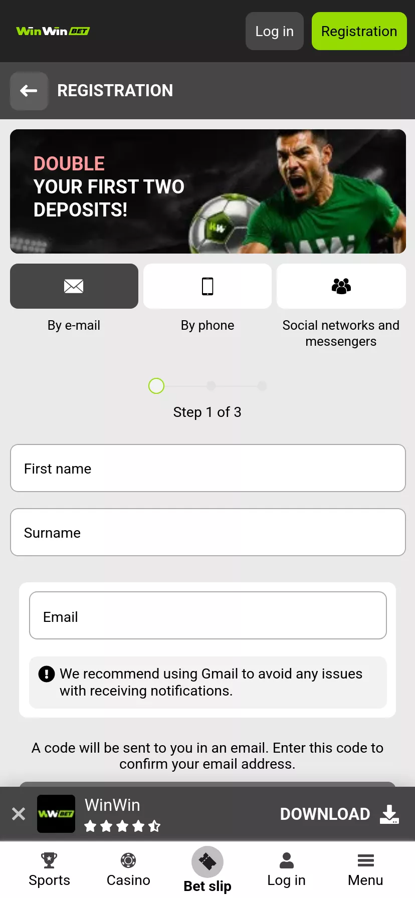 Mobile screen. WinwinBet Up to €1200 + 150 FS
