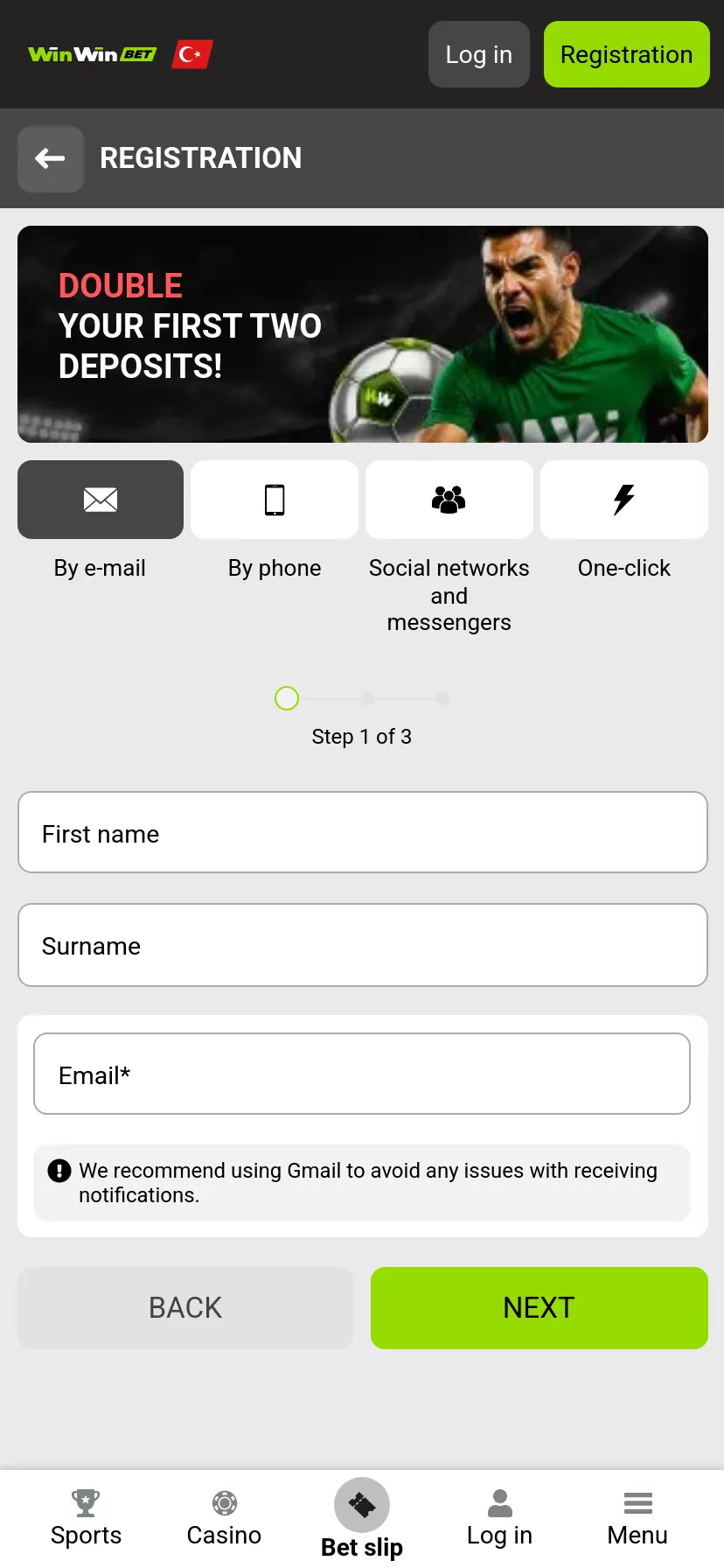 Mobile screen. WinwinBet Up to ₺20000 + 150 FS