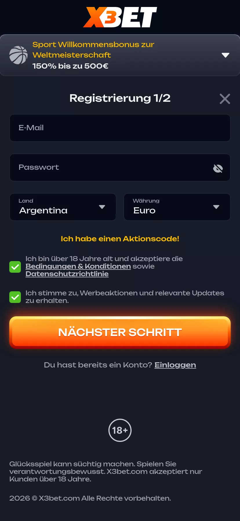 Mobile screen. X3bet 100% up to $600 + 200 FS