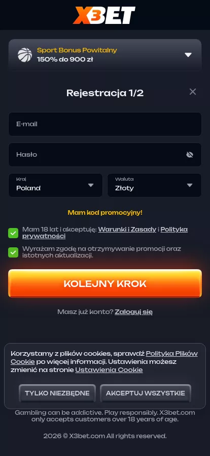 Mobile screen. X3bet 100% up to zł2700 + 200 FS