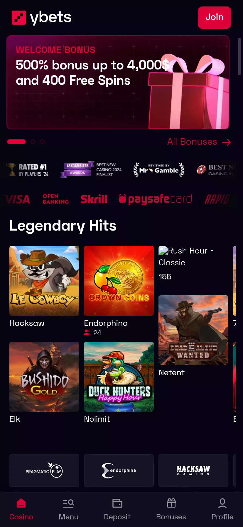Mobile screen. Ybets Get 50 Free Spins