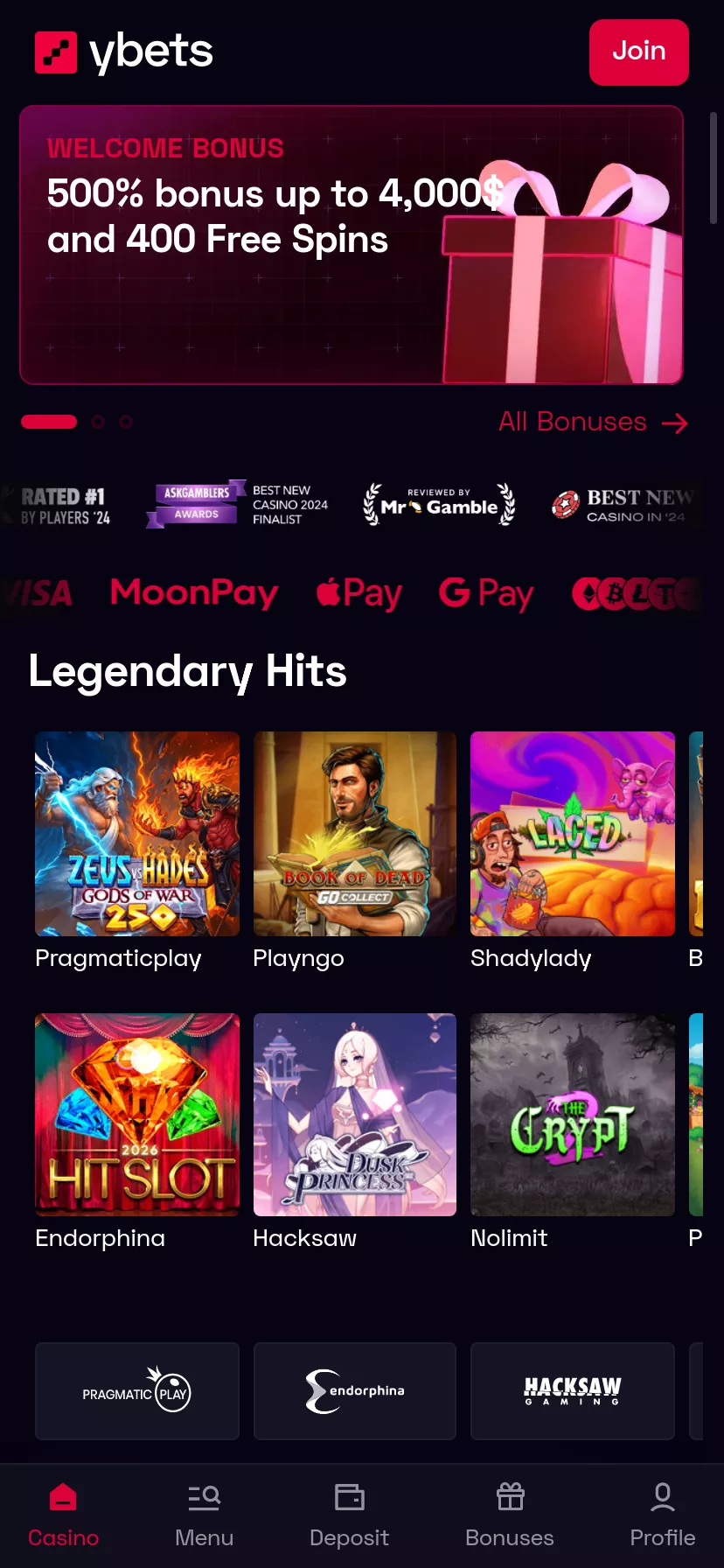 Mobile screen. Ybets Up to $8000 + 400 FS