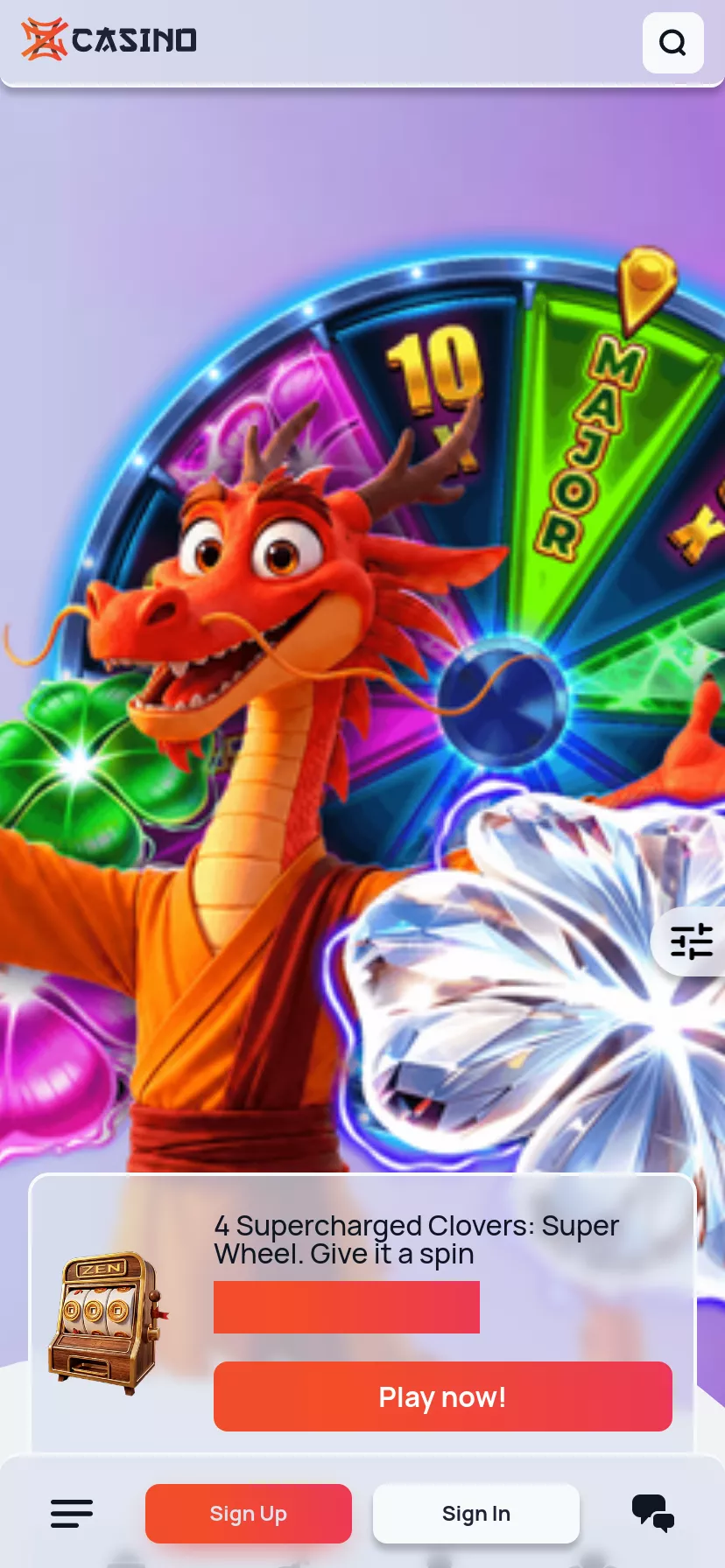 Mobile screen. Zen Casino Up to $2000 + 400 FS