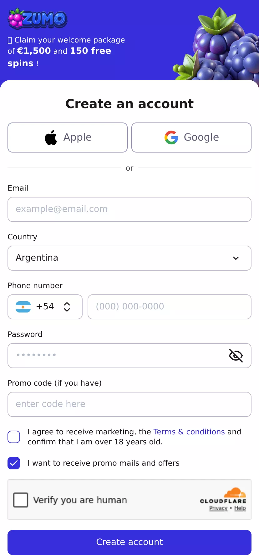 Mobile screen. Zumo Up to 20% Cashback