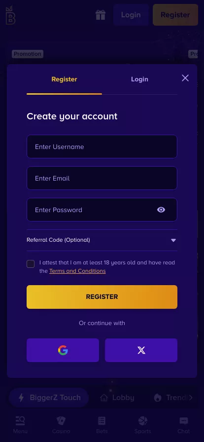 Mobile screen. BiggerZ Get 15% Rakeback