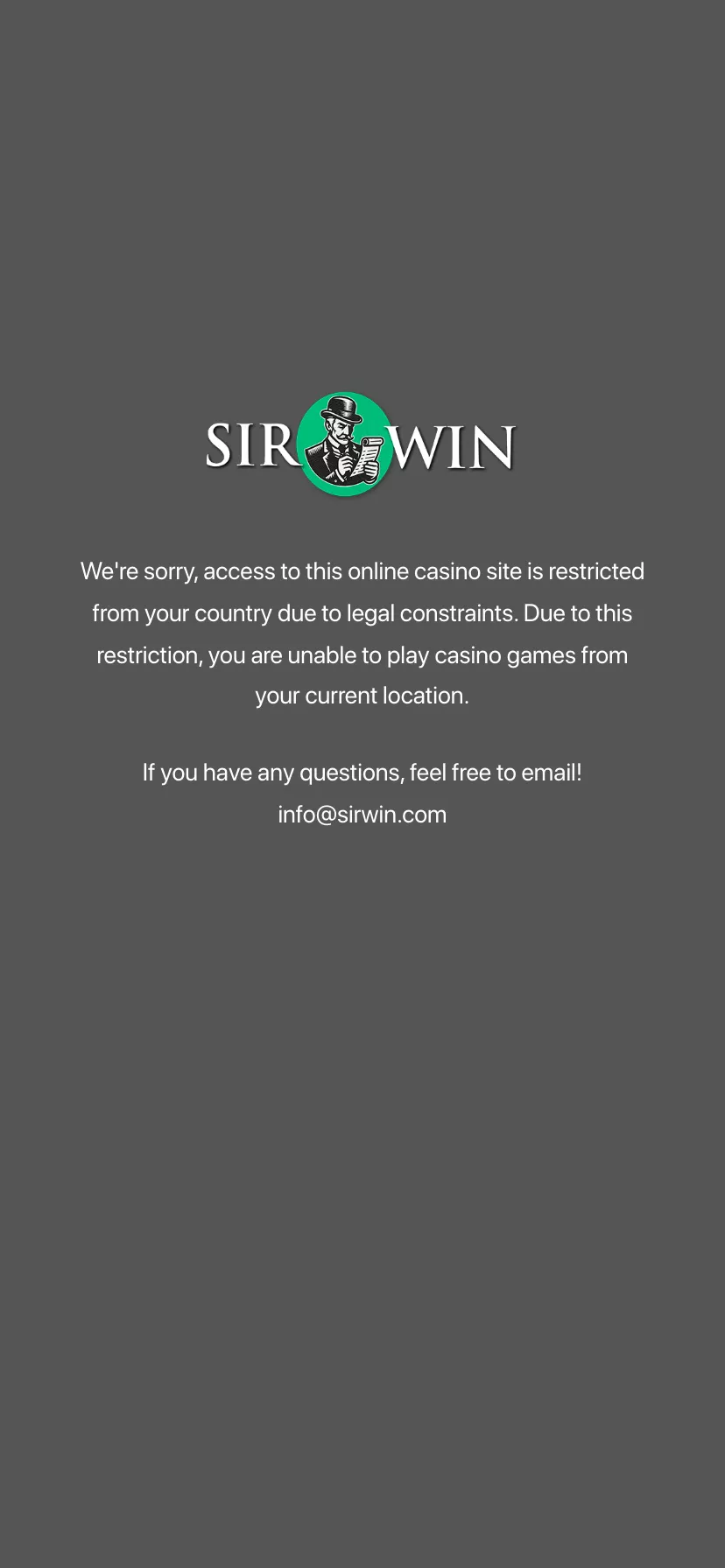 Mobile screen. Sirwin Casino Up to $1500 + $400 FreeChip