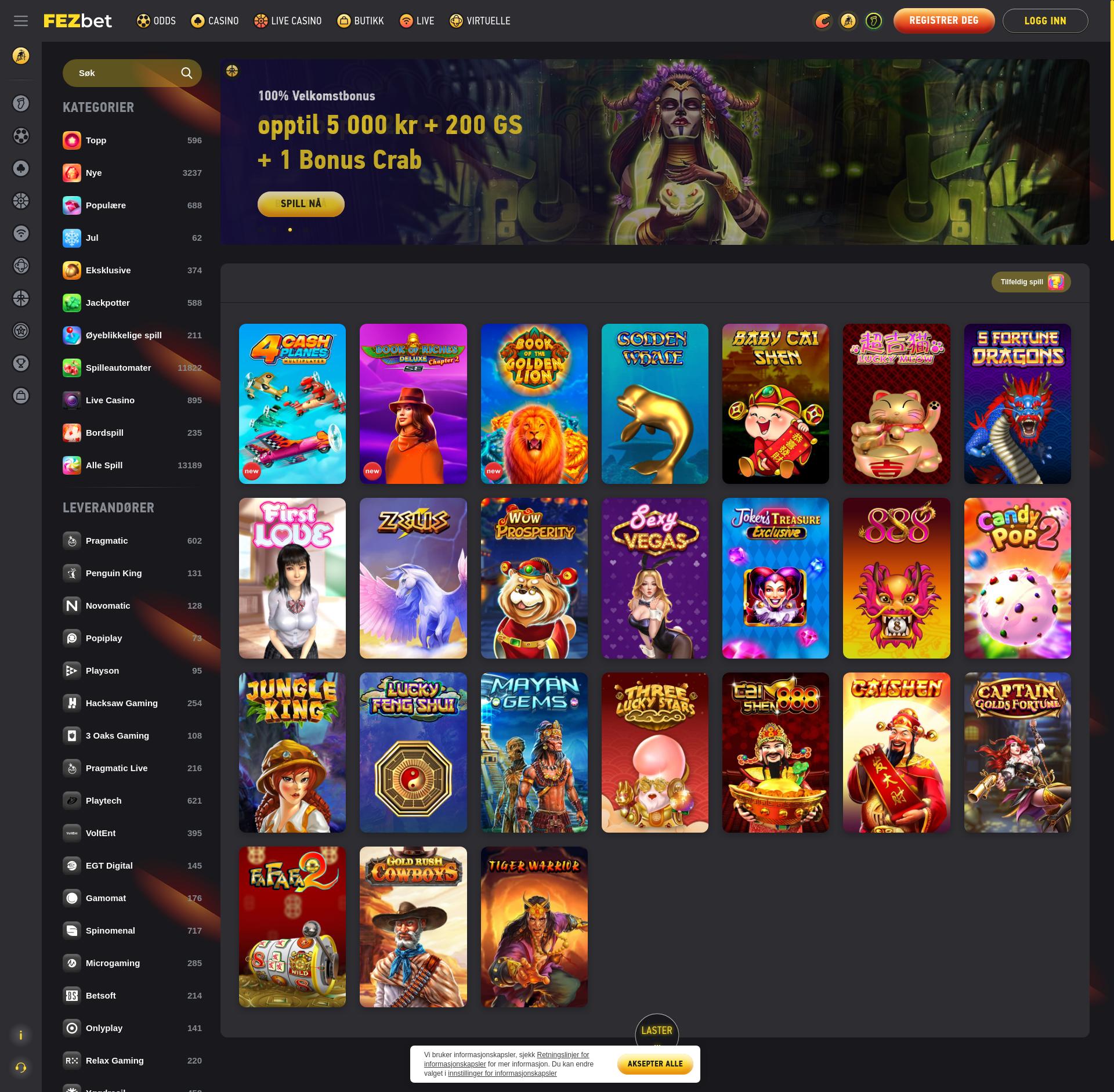 Schermata del sito FezBet che mostra slot e bônus